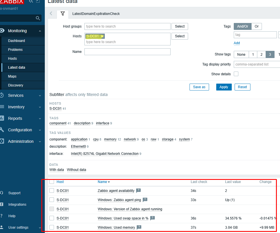 Проверить, что Zabbix сервер получает данные с хоста Windows