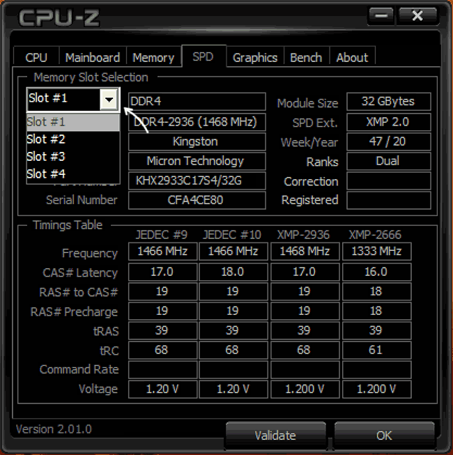 Просмотр количества слотов памяти в CPU-Z