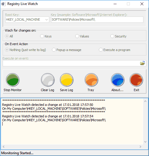 Отслеживание изменений в Registry Live Watch