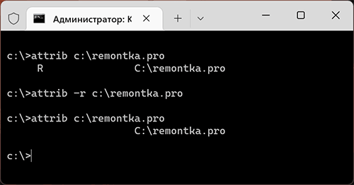 Убрать атрибут Только для чтения с папки Windows