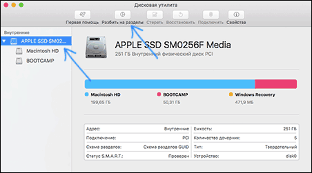 Удаление Windows с Mac в дисковой утилите