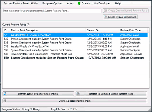 Программа Restore Point Creator