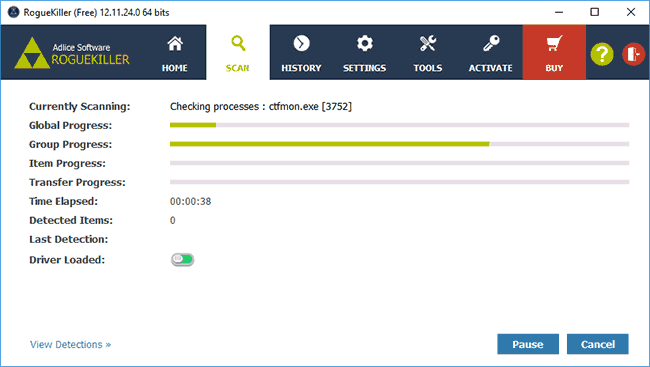 Процесс сканирования в RogueKiller Antii-Malware