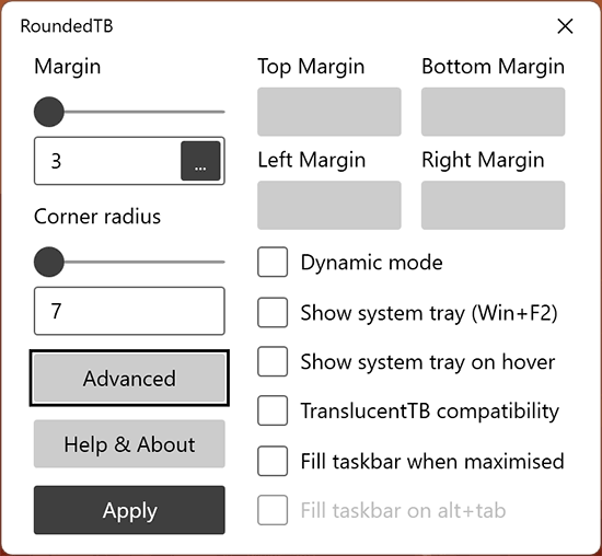 Расширенные настройки RoundedTB