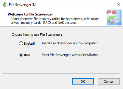 Установка или запуск File Scavenger