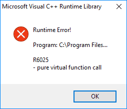 Сообщение об ошибке R6025 pure virtual function call