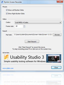 Запись экрана в Rylstim Screen Recorder