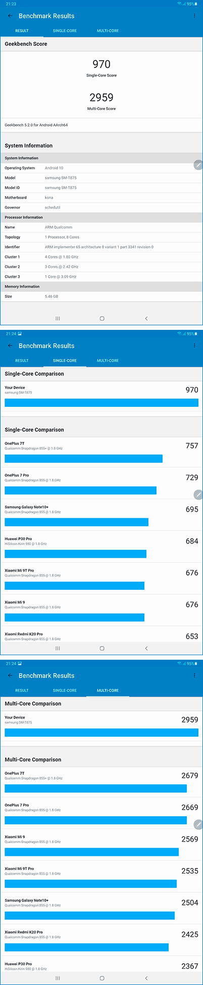 Тест Samsung Galaxy Tab S7 в Geekbench 5