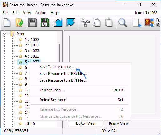 Сохранение иконки в Resource Hacker