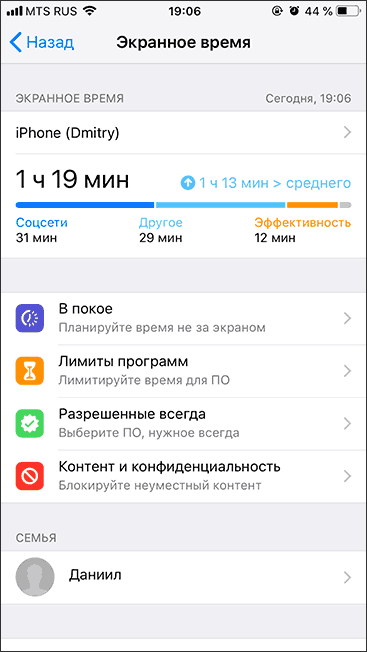 Настройки экранного времени на iPhone