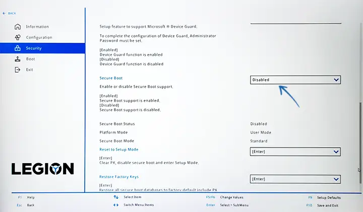 Отключение Secure Boot на Lenovo