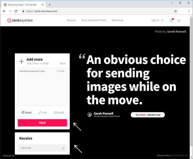 Отправка и получение файлов Send Anywhere онлайн