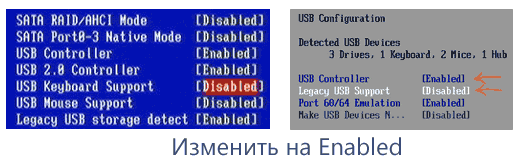 Включение USB клавиатуры в БИОС