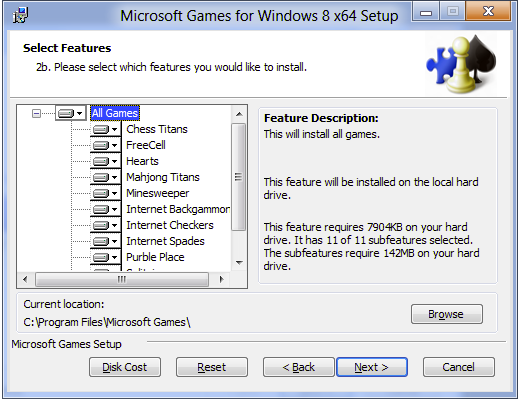 Установка Косынки и игр Microsoft