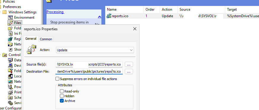 скопировать файлы иконок через GPO