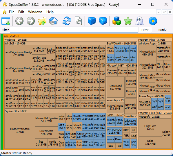 Сканирование места на диске завершено в SpaceSniffer