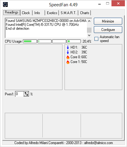 Главное окно программы SpeedFan