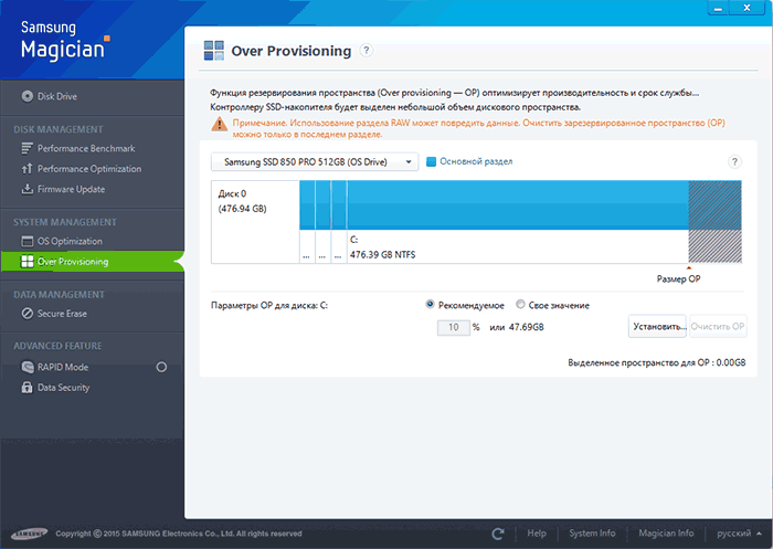 Освобождение резервного пространства на SSD