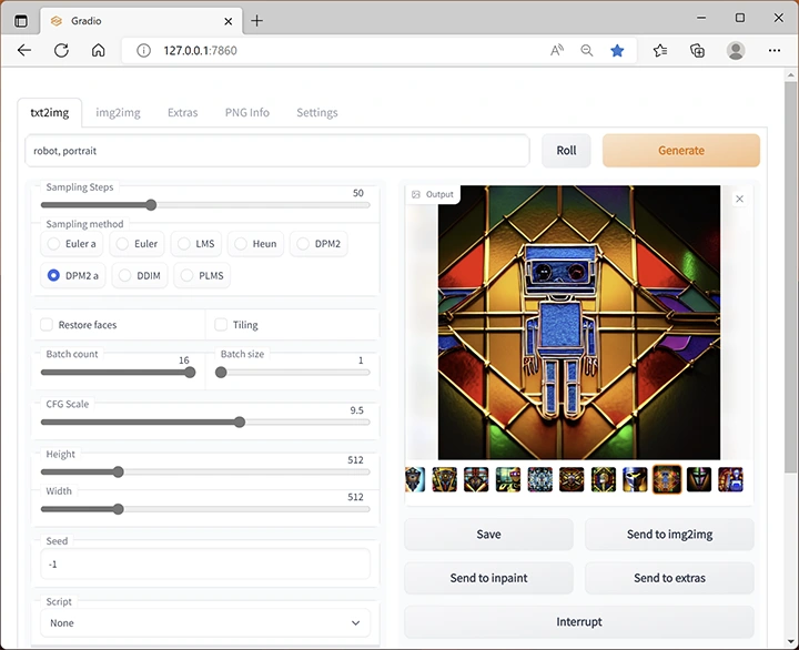 Главная страница Stable Diffusion WebUI
