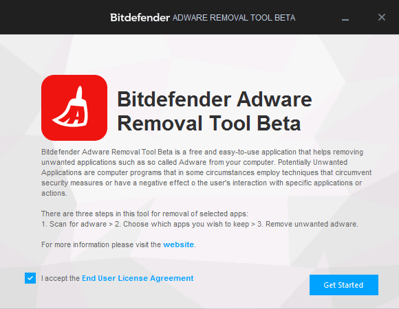 Запуск Bitdefender Adware Removal Tool