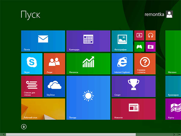 Начальный экран Windows 8.1