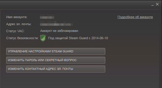 Параметры Steam Guard