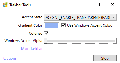 Настройка прозрачности в Taskbar Tools