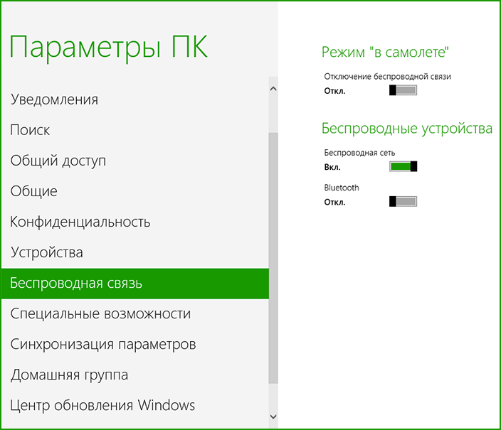 Включение Wi-Fi в Windows 8