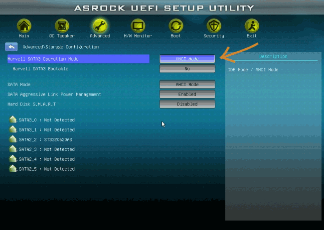 Включение AHCI Mode в UEFI