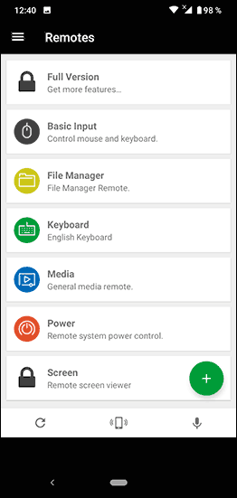 Главное окно Unified Remote на Android