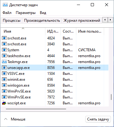 unsecapp.exe в списке процессов