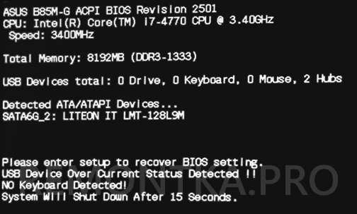 Ошибка USB Device over current status detected при включении компьютера