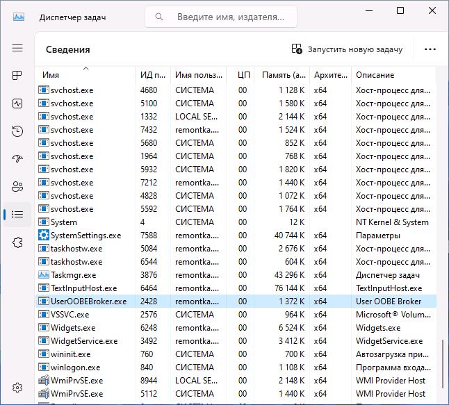 User OOBE Broker UserOOBEBroker.exe в диспетчере задач