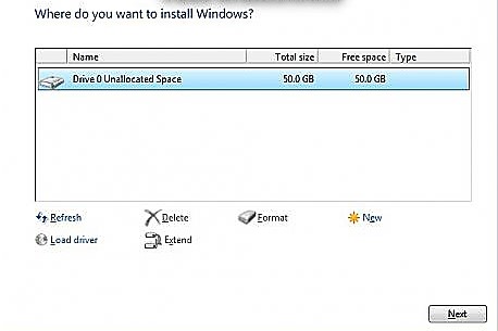 установка windows в неразмеченую область