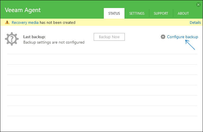 Главное окно Veeam Agent