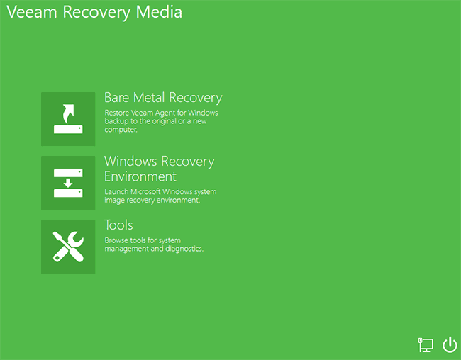 Меню восстановления с диска Veeam