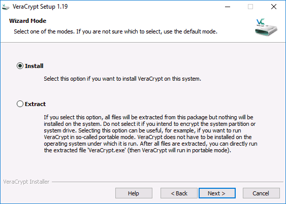 Параметры установки VeraCrypt