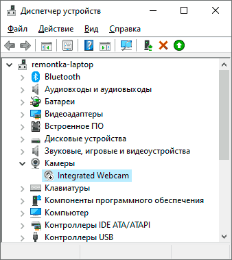 Веб-камера в диспетчере устройств Windows 10