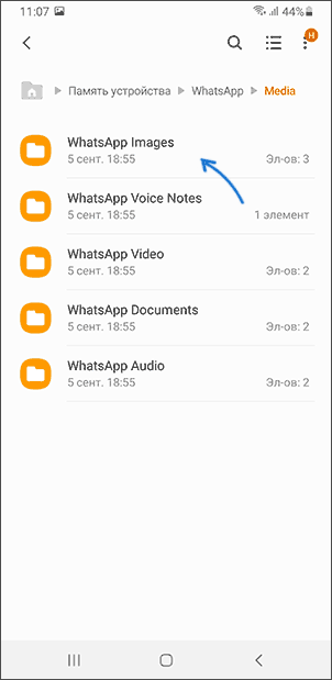 Папка с фотографиями WhatsApp