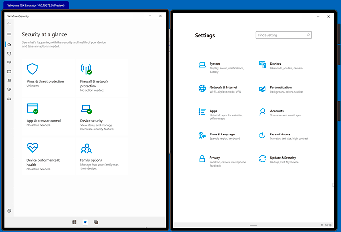 Параметры Windows 10X и защитник