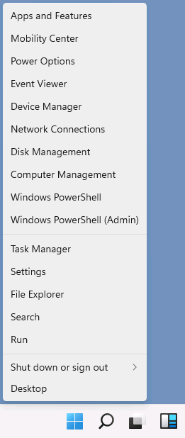 Контекстное меню кнопки Пуск в Windows 11