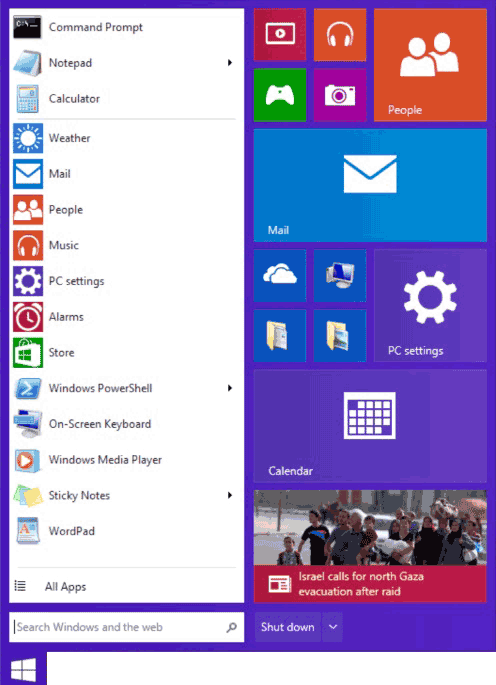 Меню Пуск в Windows 9
