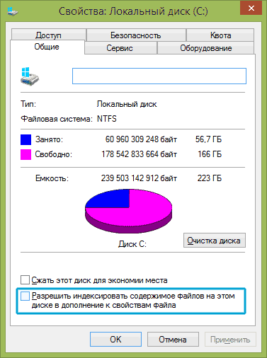 Отключение индексирования Windows