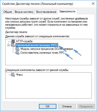 Зависимости службы Windows