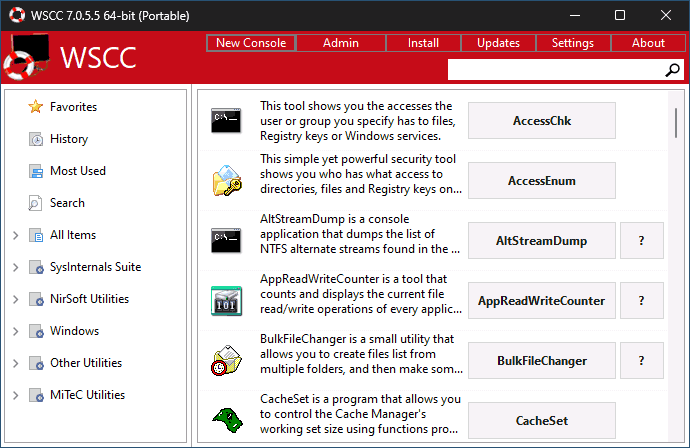 Главное окно Windows System Control Center