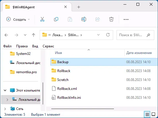 Содержимое папки WinREAgent