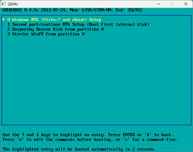 Тестирование флешки в QEMU в WinSetupFromUSB