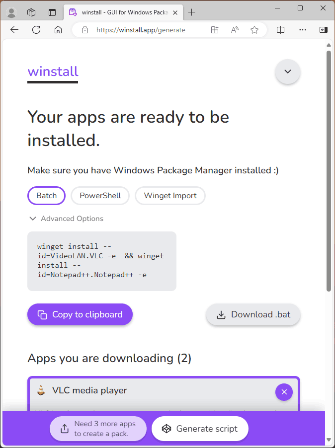 Получить скрипт в Winstall