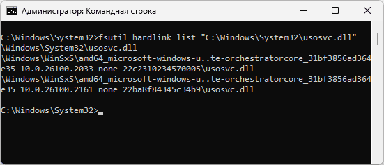 Список жестких ссылок для системного файла в WinSxS