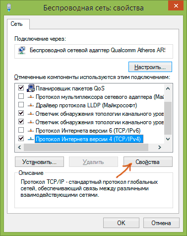 Свойства TCP IP беспроводного подключения